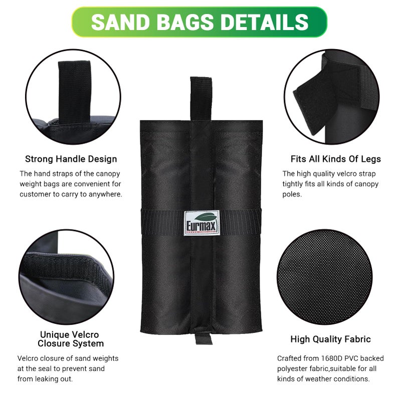 Eurmax USA Weight Bags for Pop up Canopy Outdoor Shelter,Gazebo Instant shelter Leg Canopy Weights, Sand Bags, Set of 4(Black) - Image 3